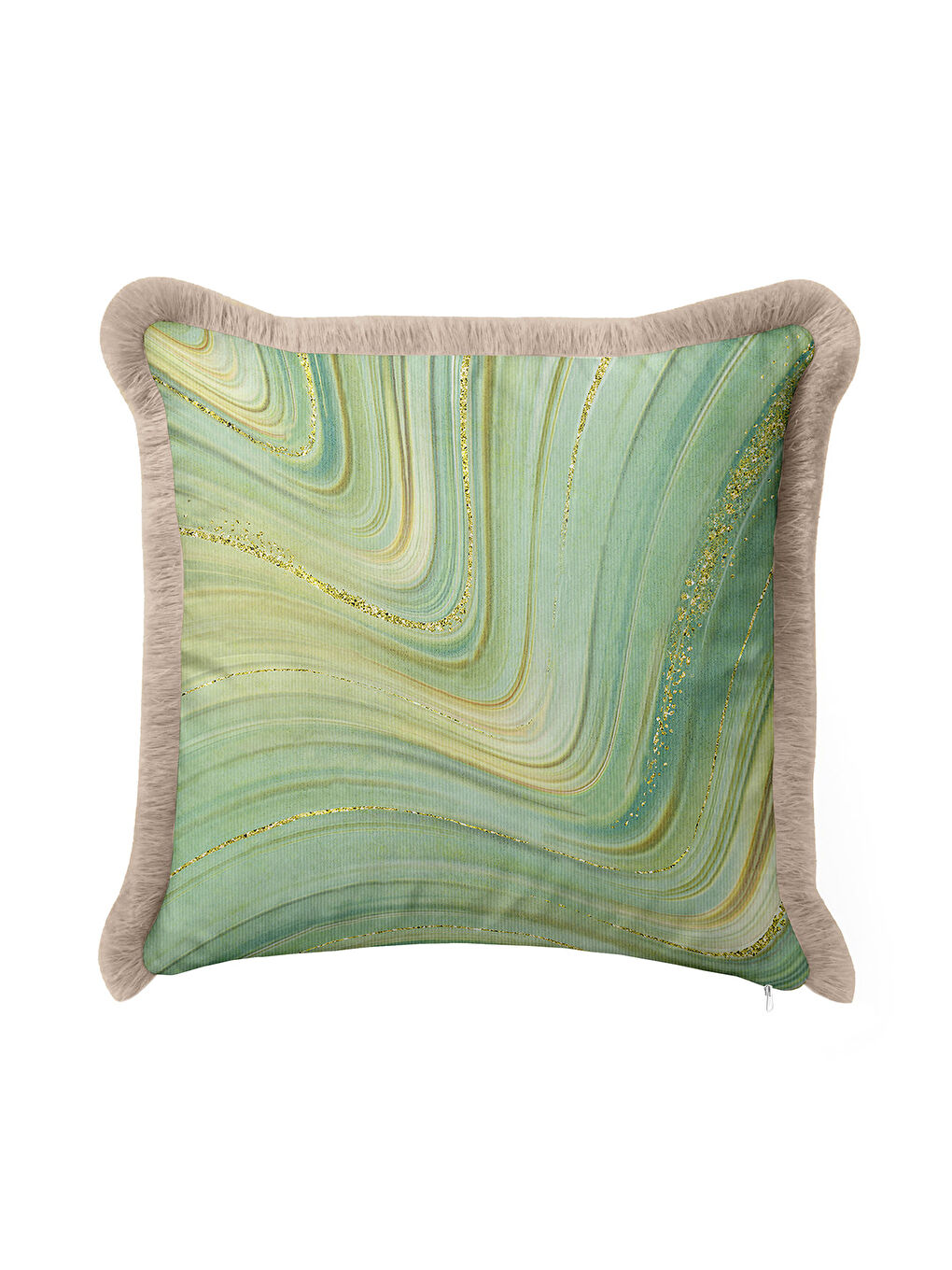 Karışık Mermer Efektli Lüks Saçaklı Yastık Kılıfı - Doğal Bohem Yeşil Altın Renkli Püsküllü Kırlent Kılıfı-2