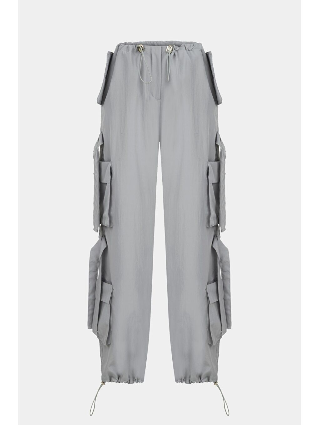 Gri Kadın Kargo Cepli Wide Leg / Geniş Paça Dokuma Pantolon