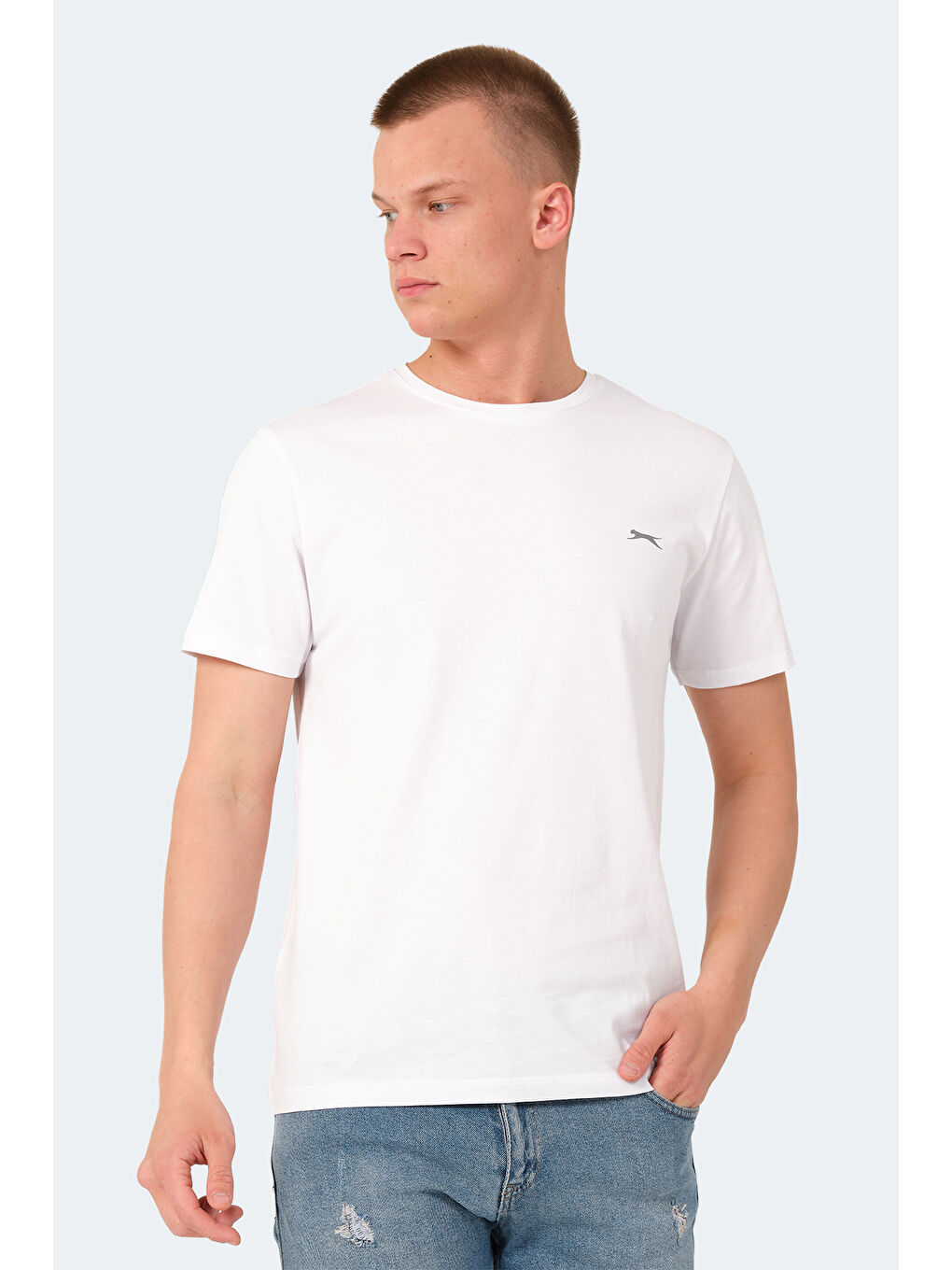 Beyaz Bisiklet Yaka Kısa Kollu Arkası Yazı Baskılı Erkek %100 Pamuk Tişört-2