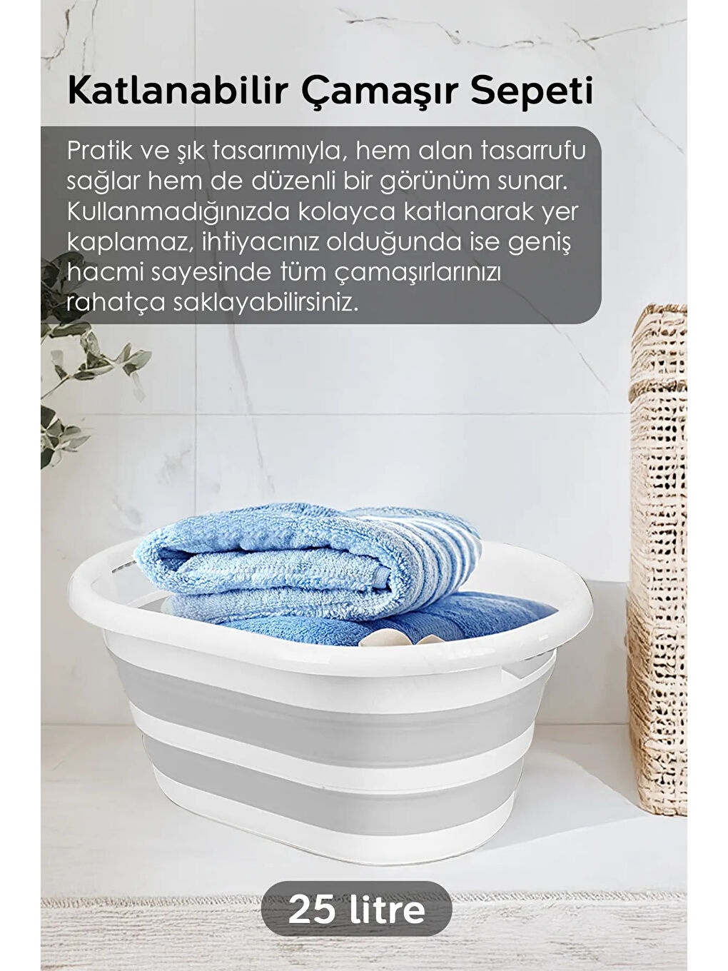 Gri 6'lı Katlanır Çamaşır Sepeti-1