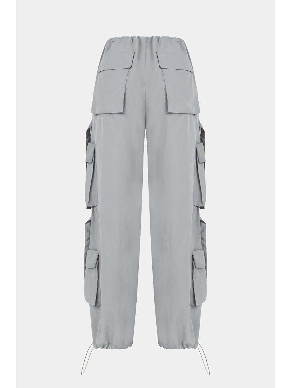 Gri Kadın Kargo Cepli Wide Leg / Geniş Paça Dokuma Pantolon-1