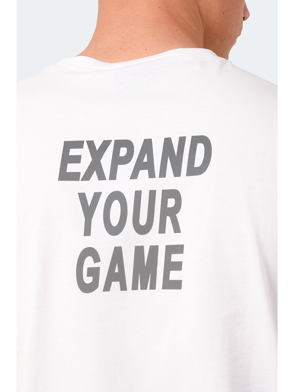 Beyaz Bisiklet Yaka Kısa Kollu Arkası Yazı Baskılı Erkek %100 Pamuk Tişört-4