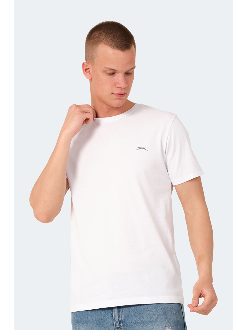 Beyaz Bisiklet Yaka Kısa Kollu Arkası Yazı Baskılı Erkek %100 Pamuk Tişört-5