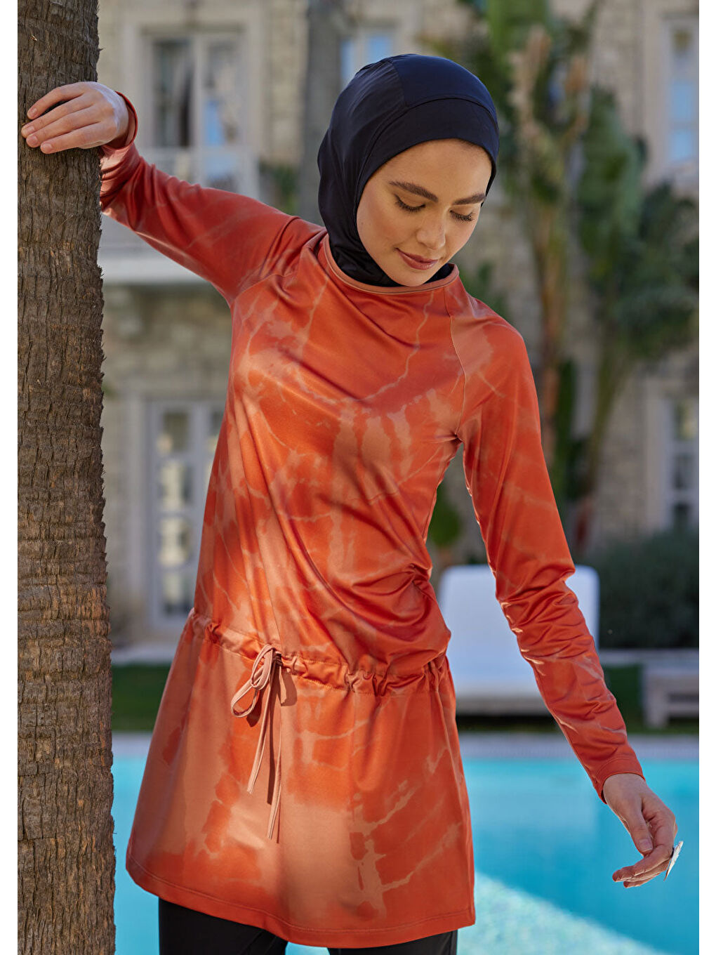 Kahverengi Batik Tarçın Tesettür Mayo Üstü