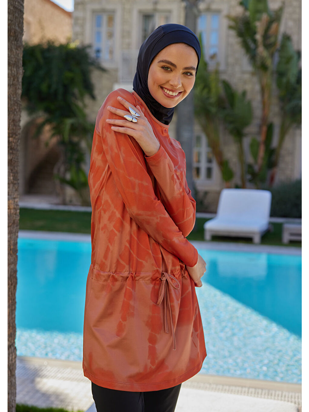 Kahverengi Batik Tarçın Tesettür Mayo Üstü-1