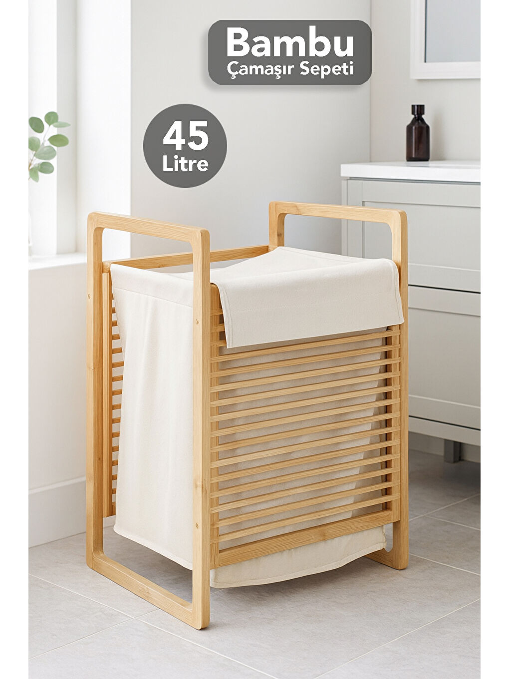 Bej Kirli Çamaşır Sepeti 45 l