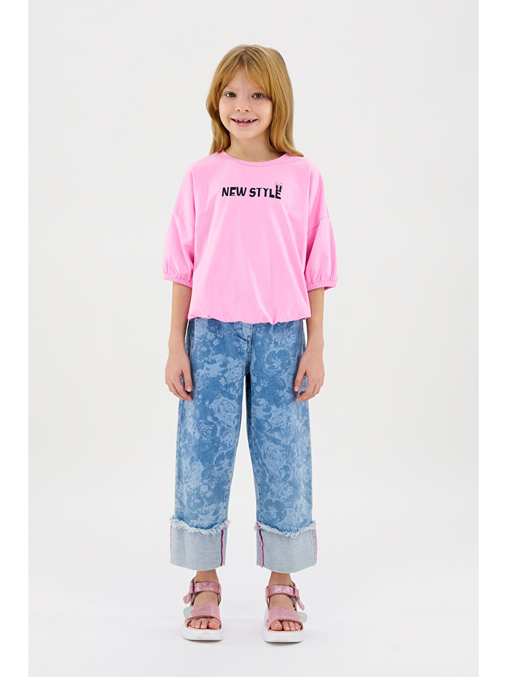 Kız Çocuk Baskı Detaylı Pembe Tişört