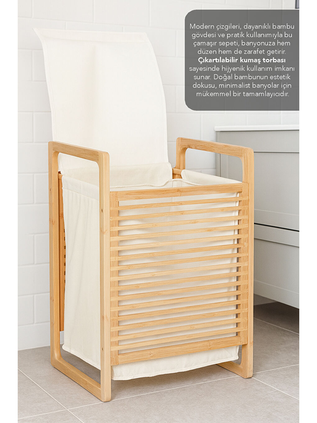 Bej Kirli Çamaşır Sepeti 45 l-1