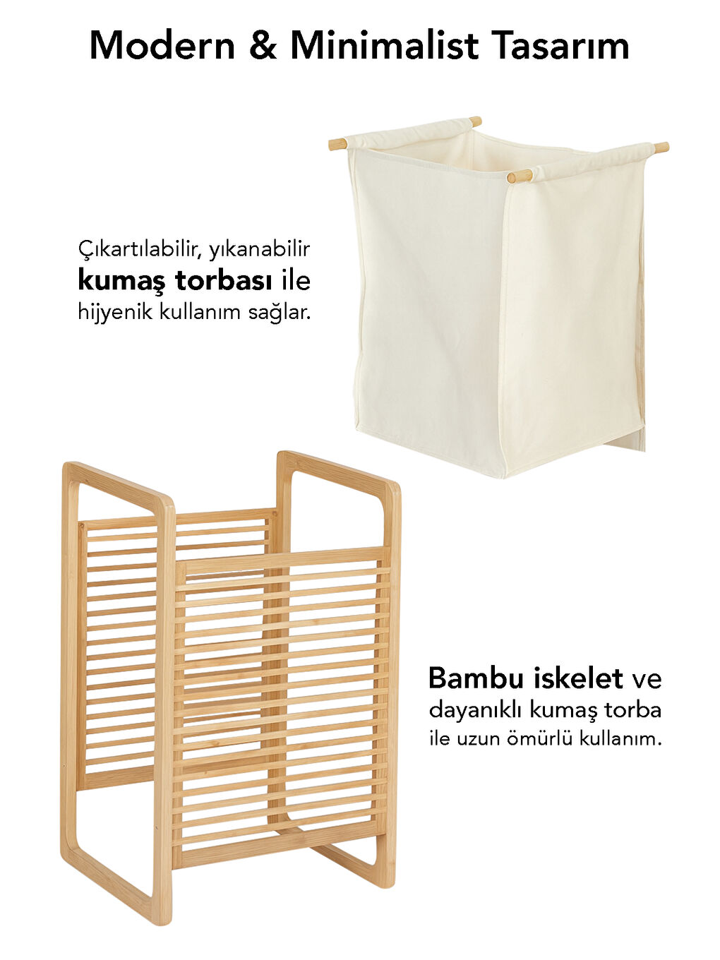 Bej Kirli Çamaşır Sepeti 45 l-2