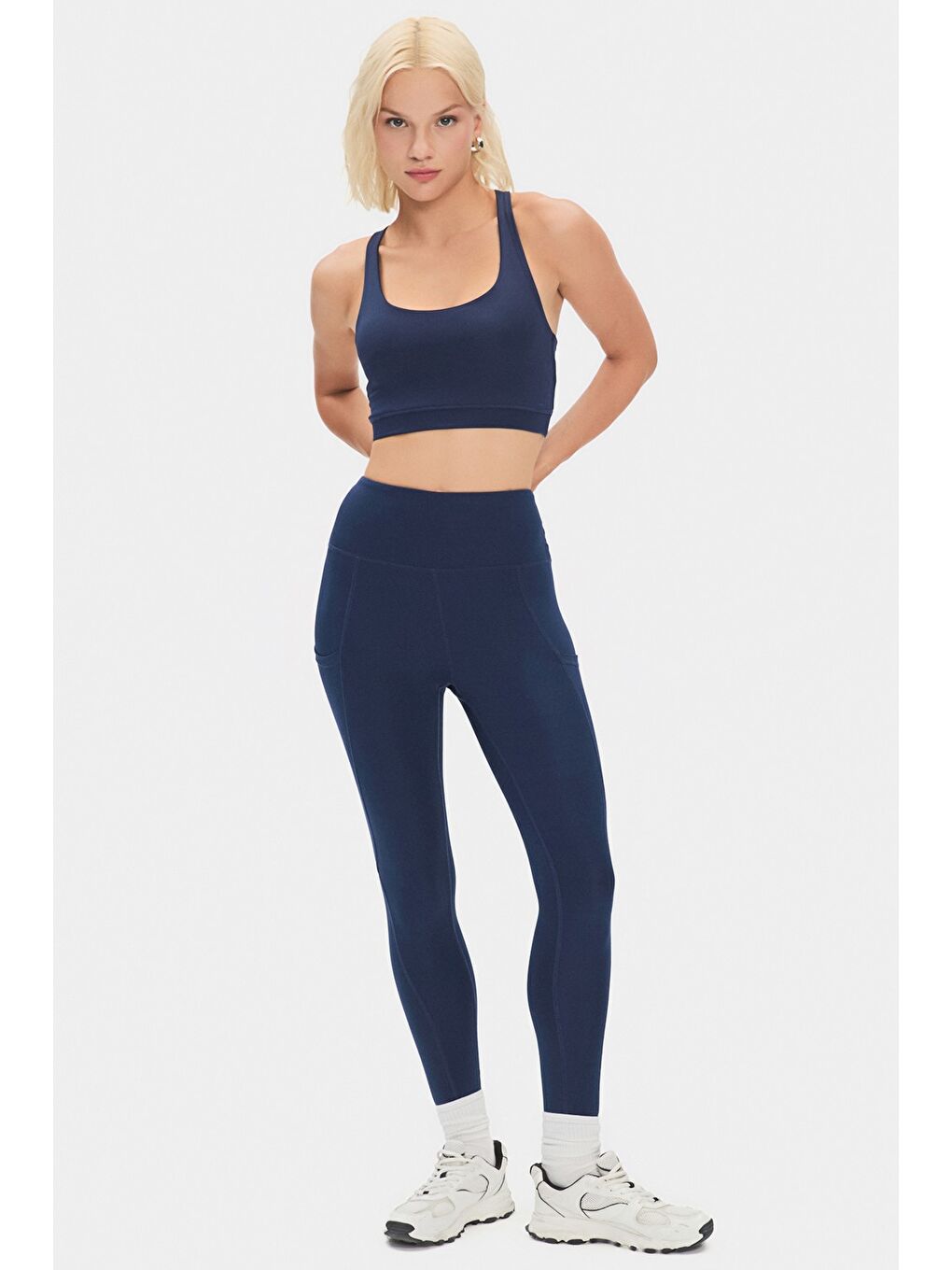 Joystar Lacivert Kadın Halter Yaka Antrasit Hafif Destekli Sırt Detaylı Kaplı Spor Sütyeni - 1
