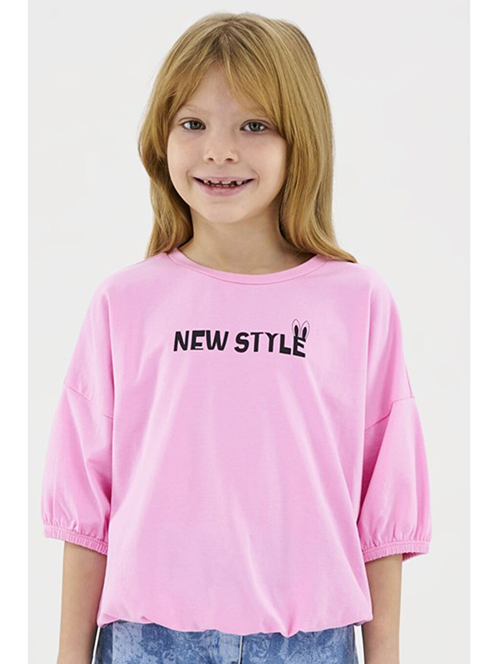 Kız Çocuk Baskı Detaylı Pembe Tişört-1