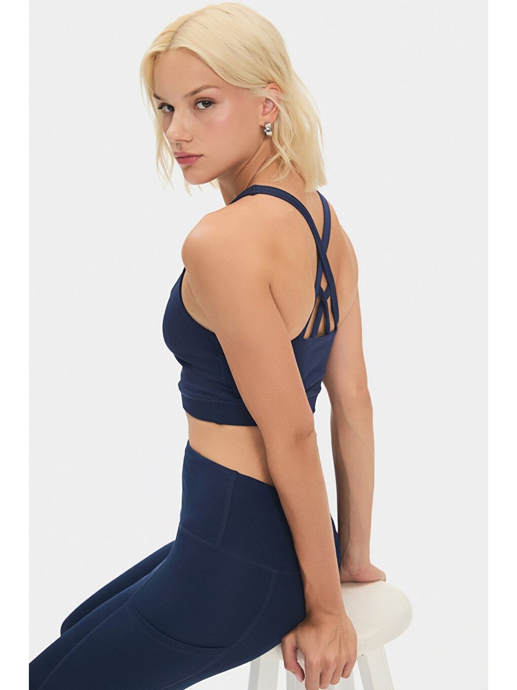 Joystar Lacivert Kadın Halter Yaka Antrasit Hafif Destekli Sırt Detaylı Kaplı Spor Sütyeni - 3