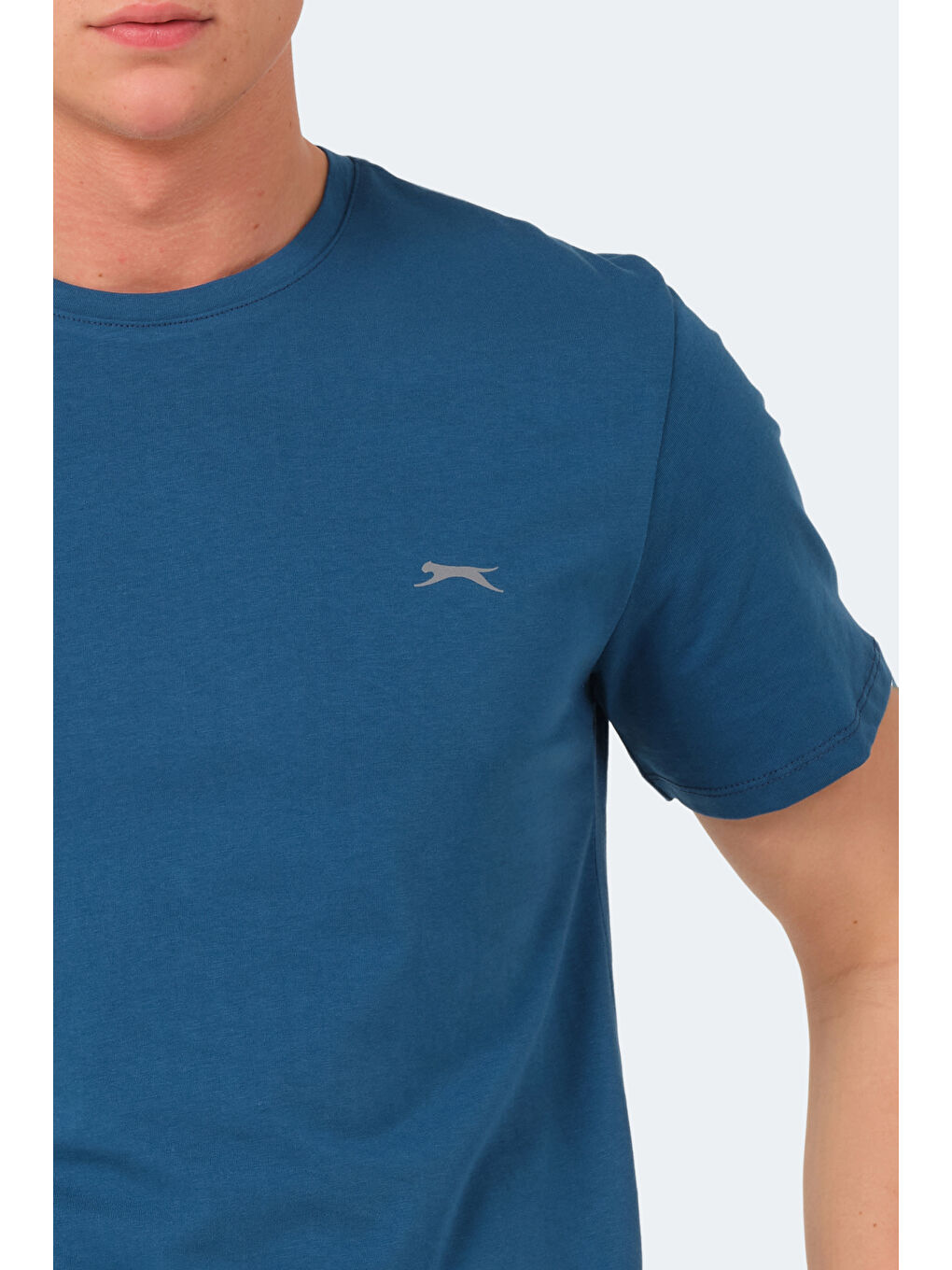 Petrol Bisiklet Yaka Kısa Kollu Arkası Yazı Baskılı Erkek %100 Pamuk Tişört-4