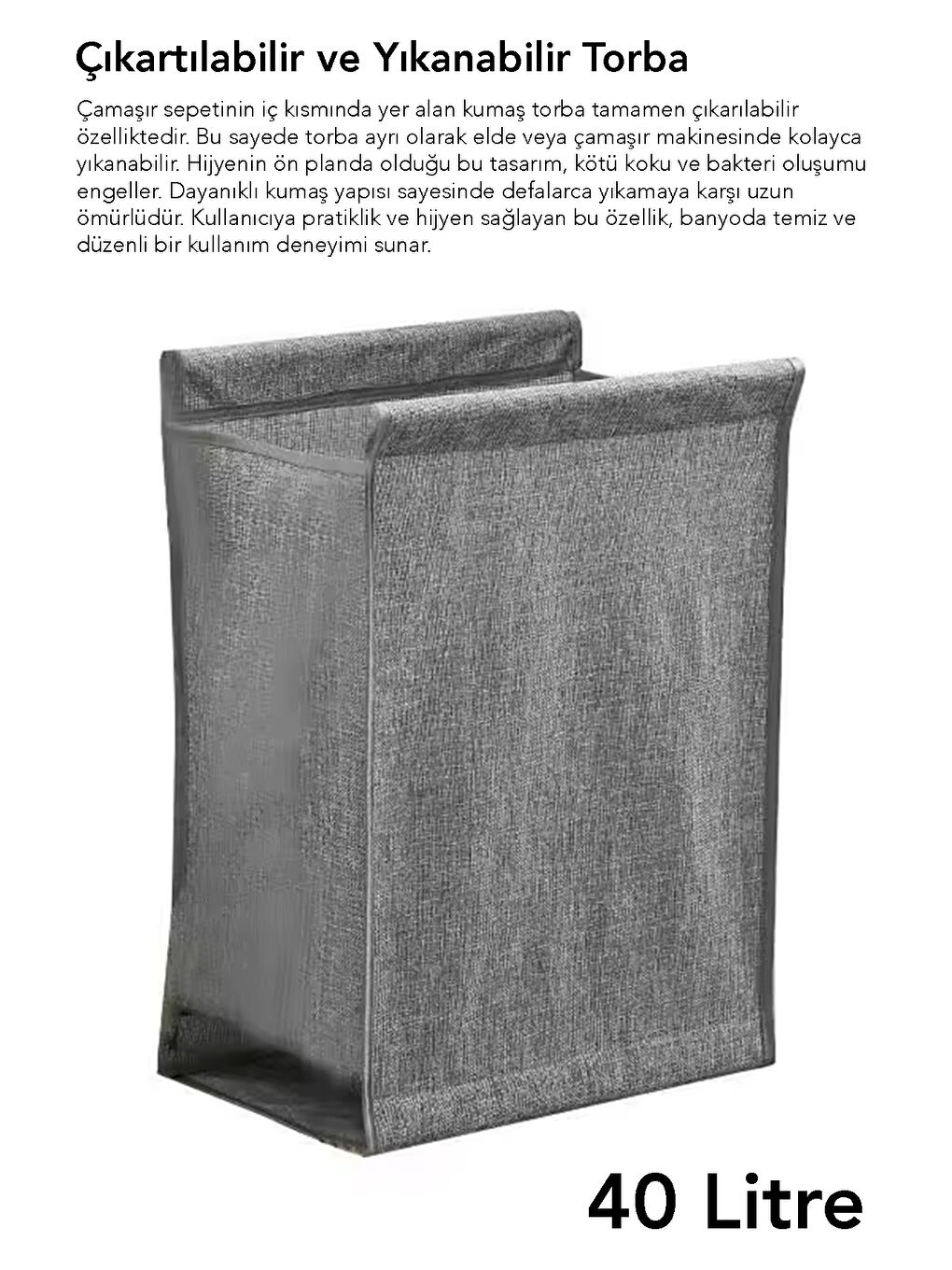 Gri Kirli Çamaşır Sepeti 40 l-3
