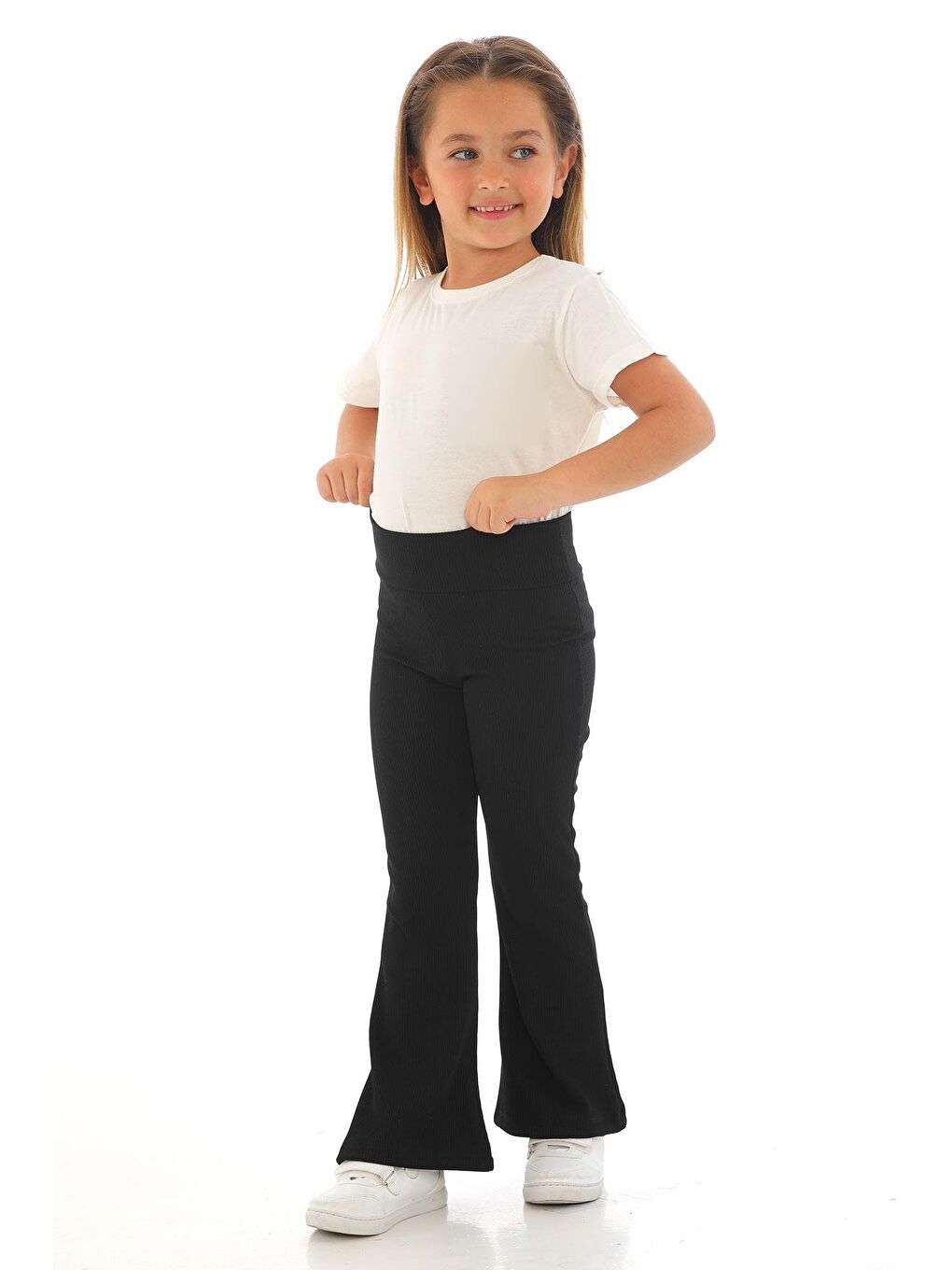 Yüksek Bel İspanyol Paça Fitilli Siyah Renk Kız Çocuk Tayt-1