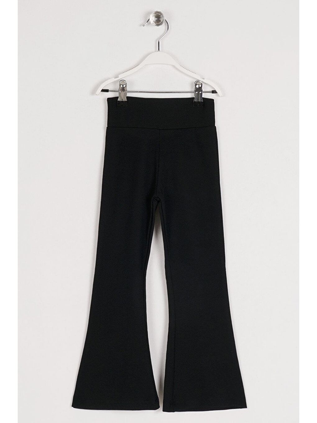 Yüksek Bel İspanyol Paça Fitilli Siyah Renk Kız Çocuk Tayt-2