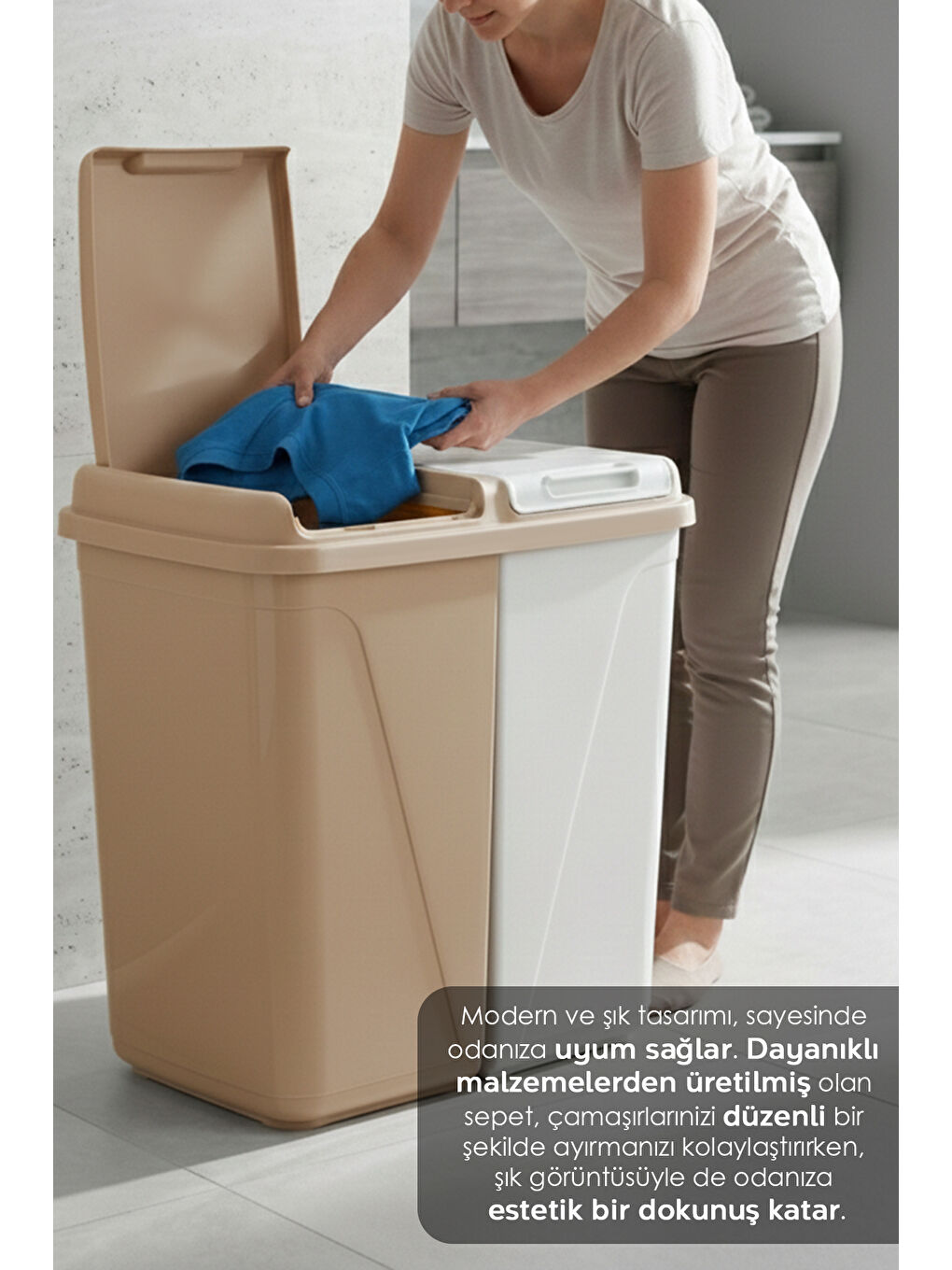 Ekru Kirli Çamaşır Sepeti 90 l-1