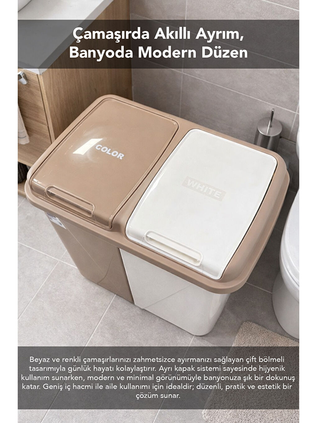 Ekru Kirli Çamaşır Sepeti 90 l-2