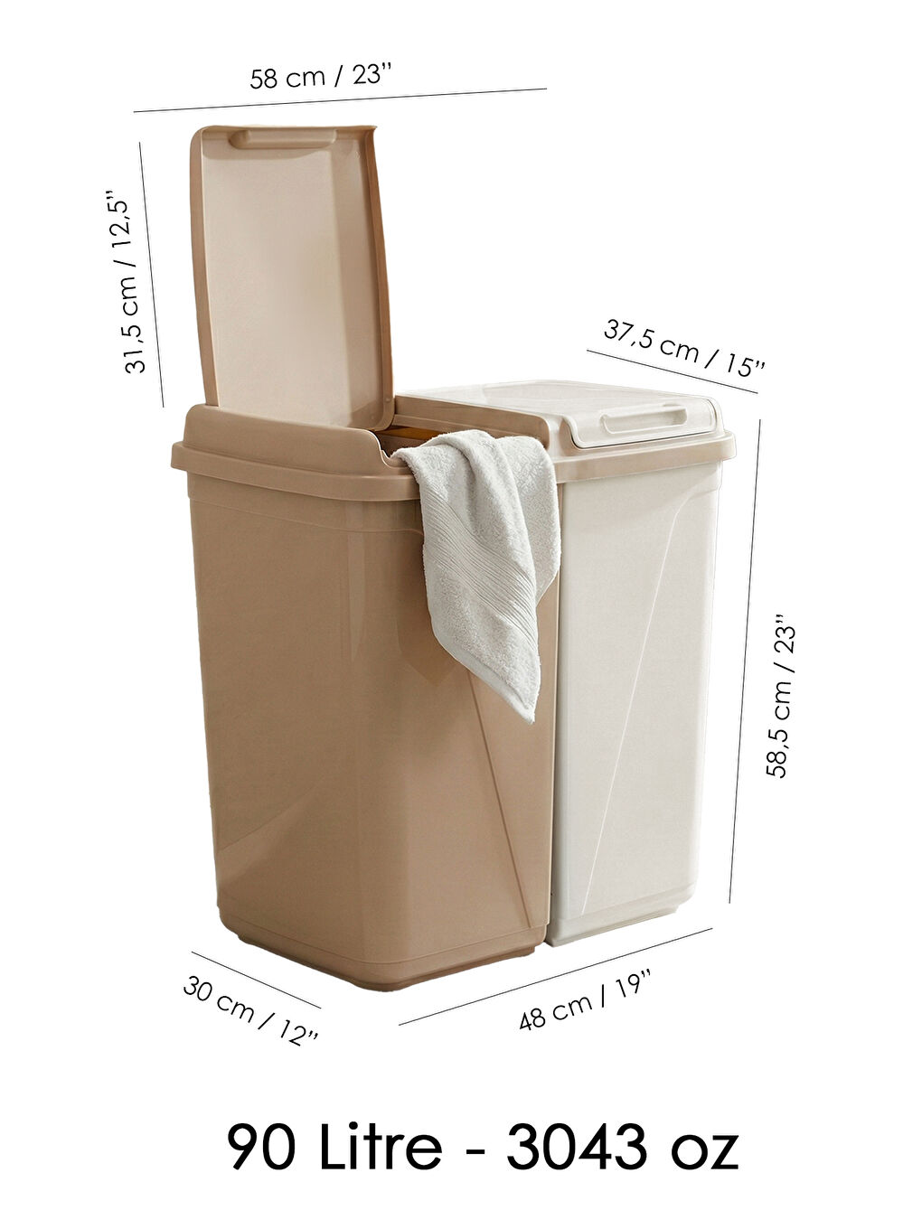 Ekru Kirli Çamaşır Sepeti 90 l-3