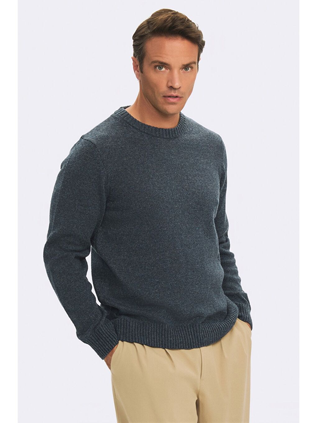 İndigo Erkek Regular Fit Bisiklet Yaka Basıc Triko Kazak