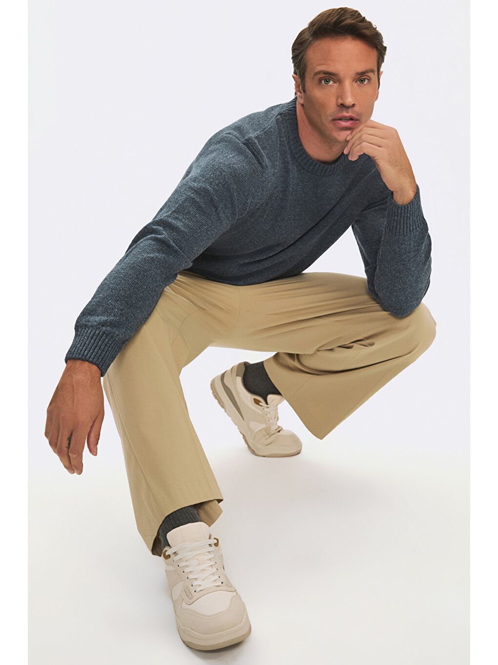 İndigo Erkek Regular Fit Bisiklet Yaka Basıc Triko Kazak-2