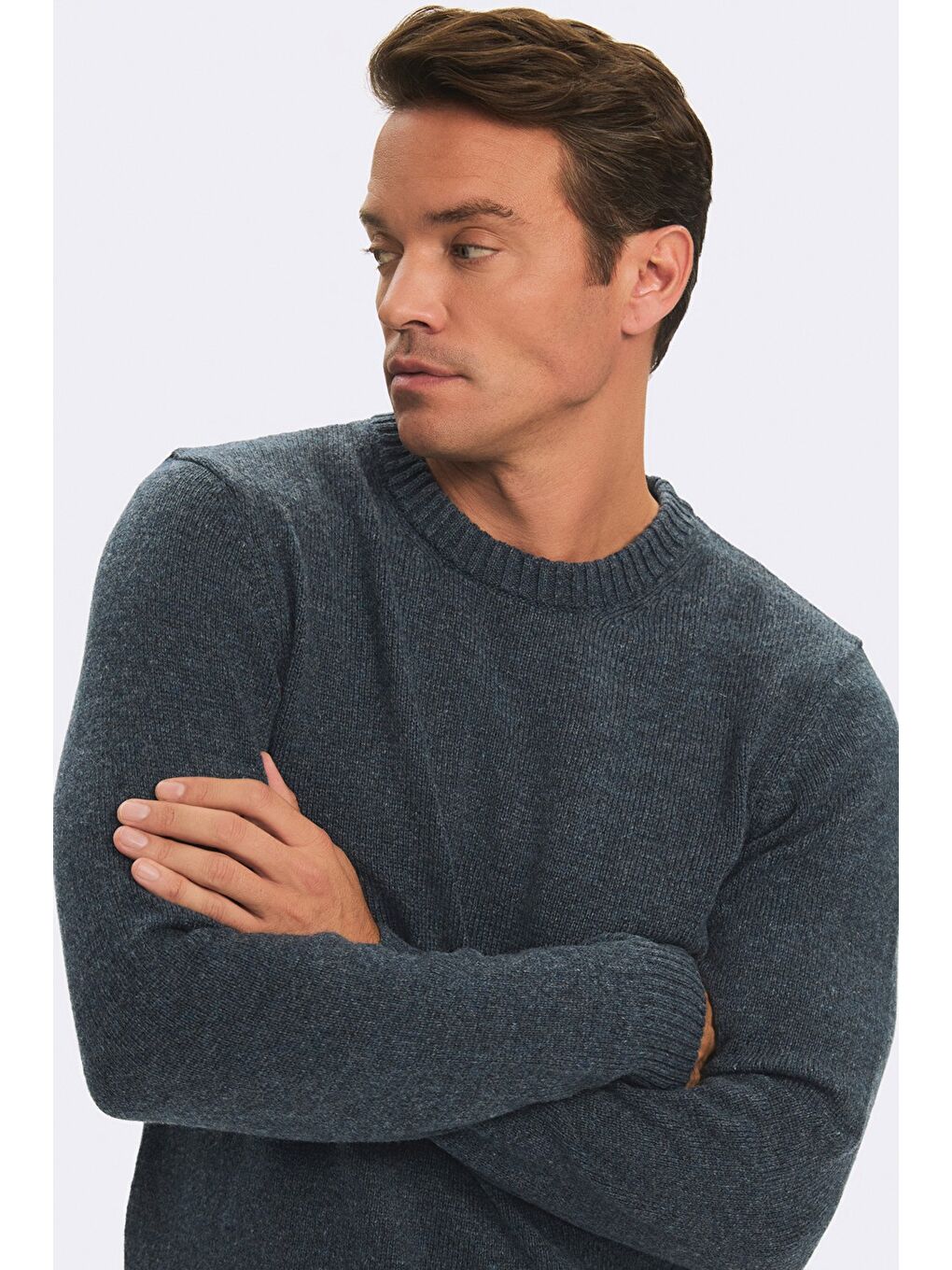 İndigo Erkek Regular Fit Bisiklet Yaka Basıc Triko Kazak-3