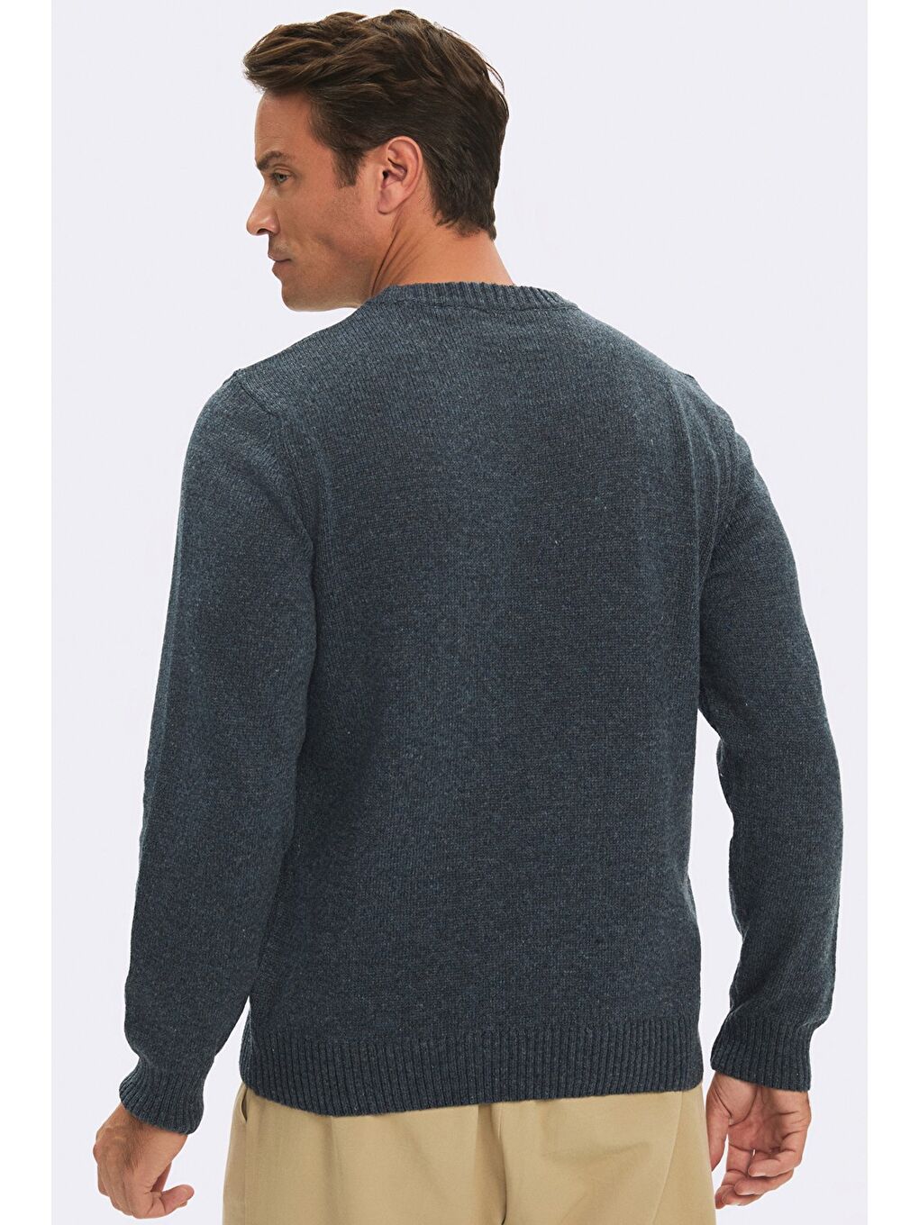 İndigo Erkek Regular Fit Bisiklet Yaka Basıc Triko Kazak-4