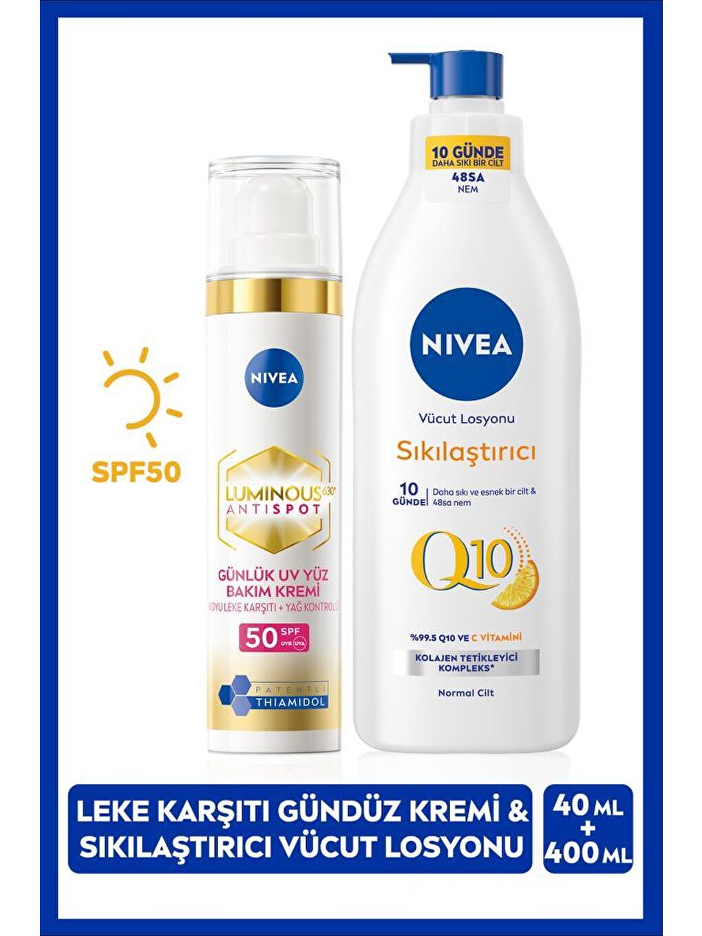 Luminous630 Thiamidol Etkili Leke Karşıtı Gündüz Kremi 40ml ve Q10 Sıkılaştırıcı Vücut Losyonu 400ml-1
