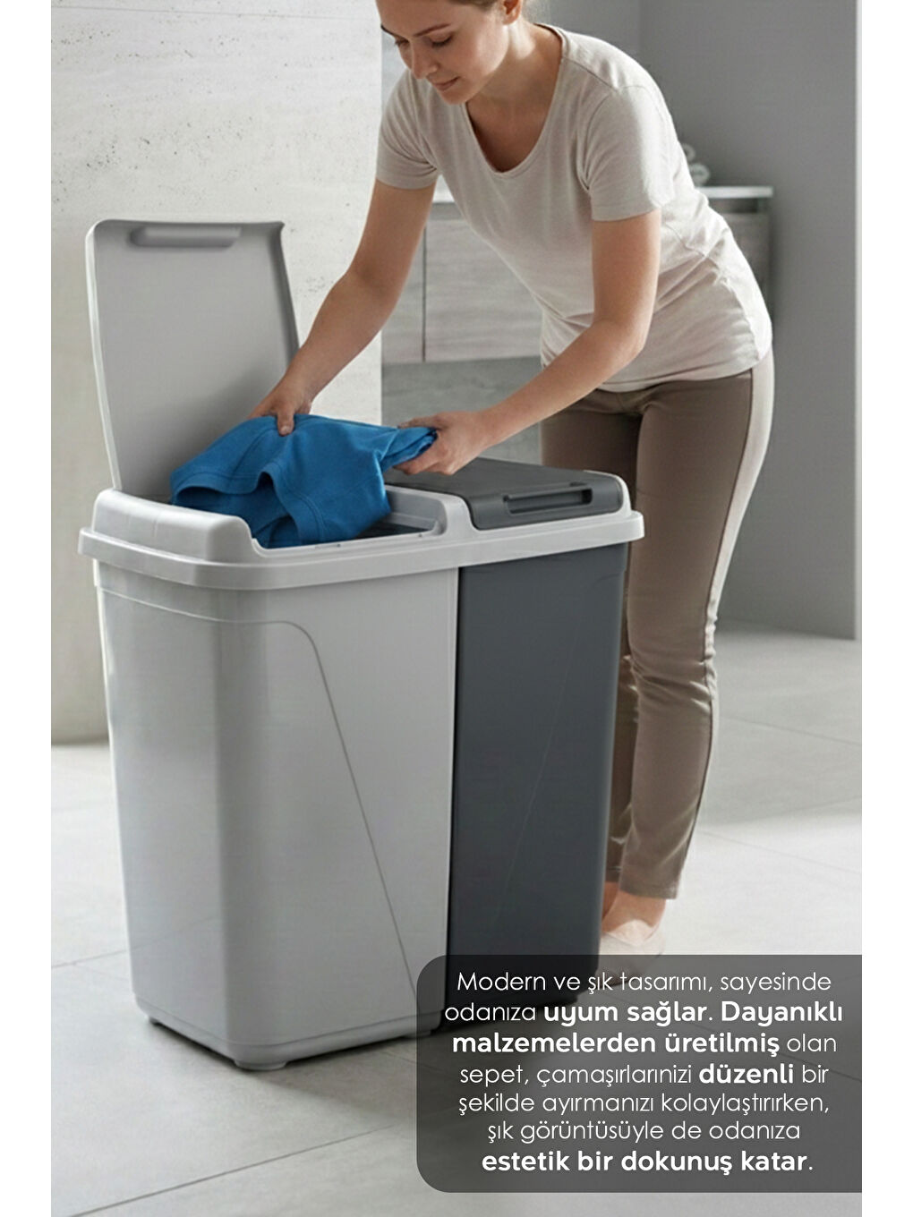 Antrasit Kirli Çamaşır Sepeti 90 l-1