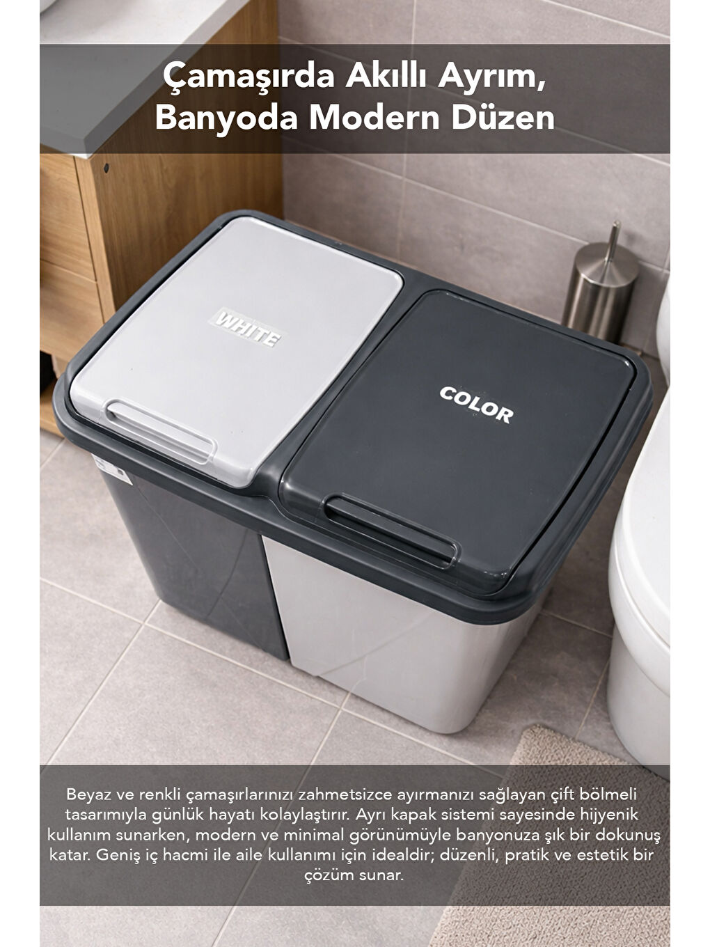 Antrasit Kirli Çamaşır Sepeti 90 l-2