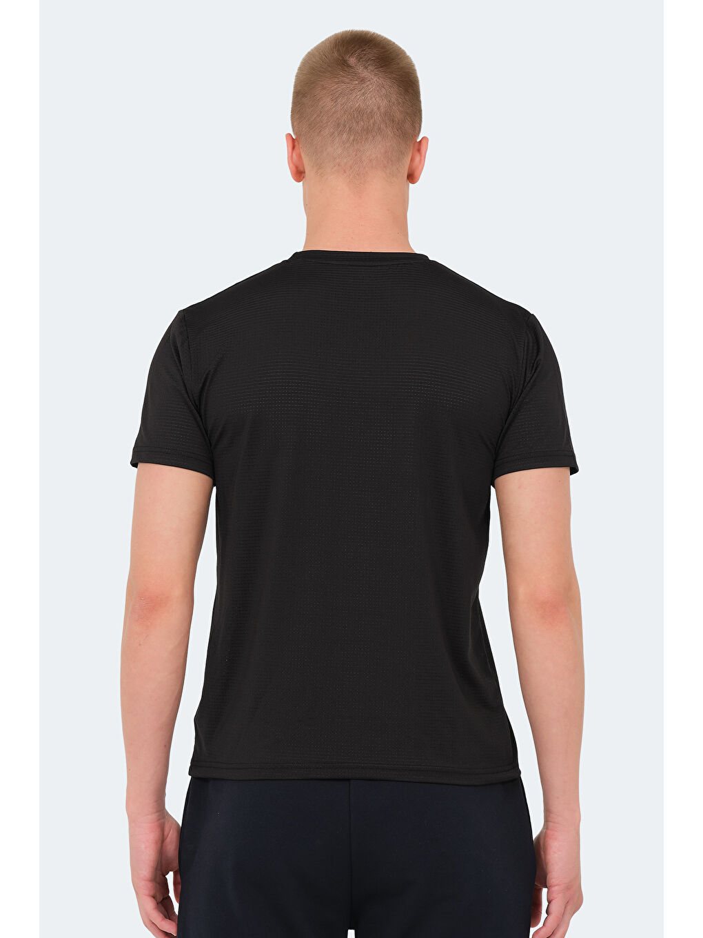 Siyah Bisiklet Yaka Kısa Kollu Erkek Tişört-1