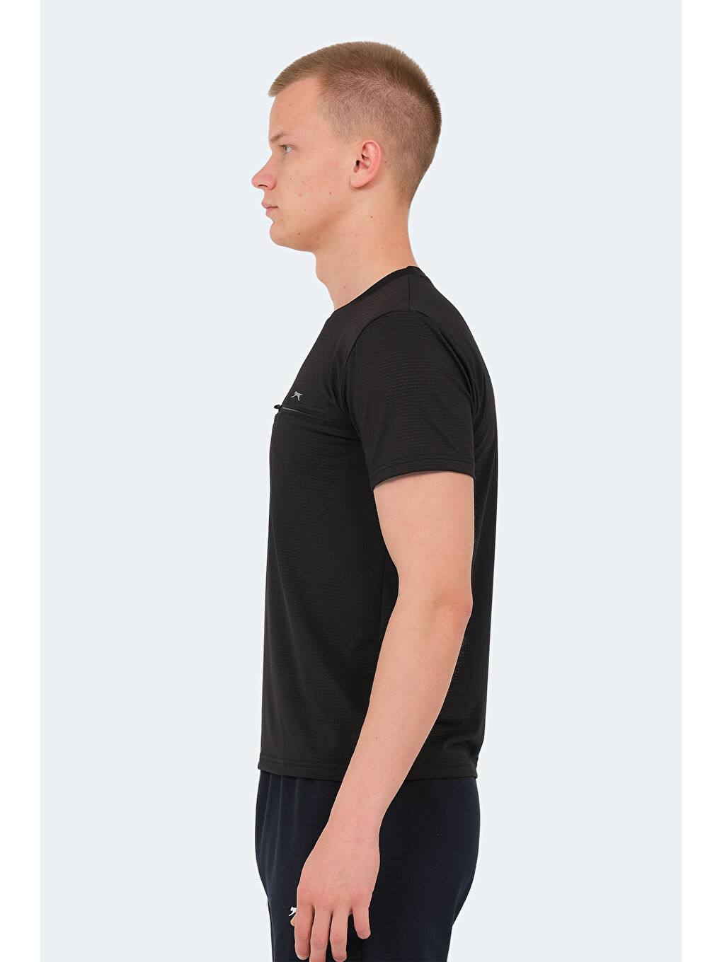 Siyah Bisiklet Yaka Kısa Kollu Erkek Tişört-2