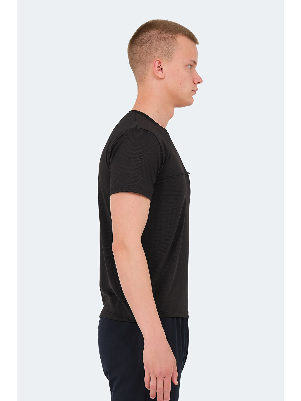 Siyah Bisiklet Yaka Kısa Kollu Erkek Tişört-3