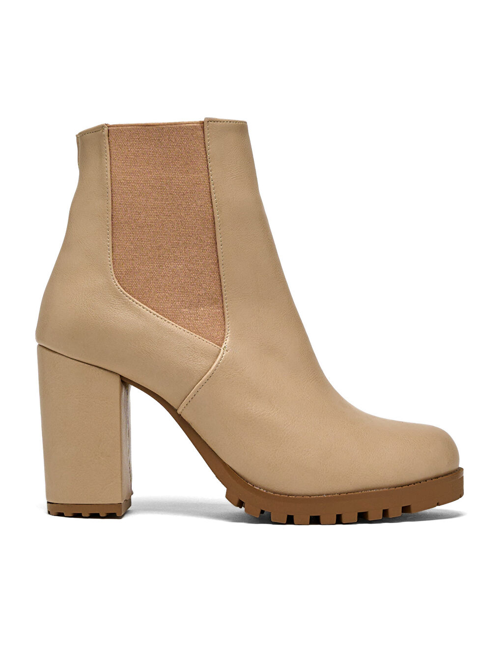 Bej Kadın Vizon Cilt Rahat Kalıp Lastikli Kalın Topuklu Bot-1