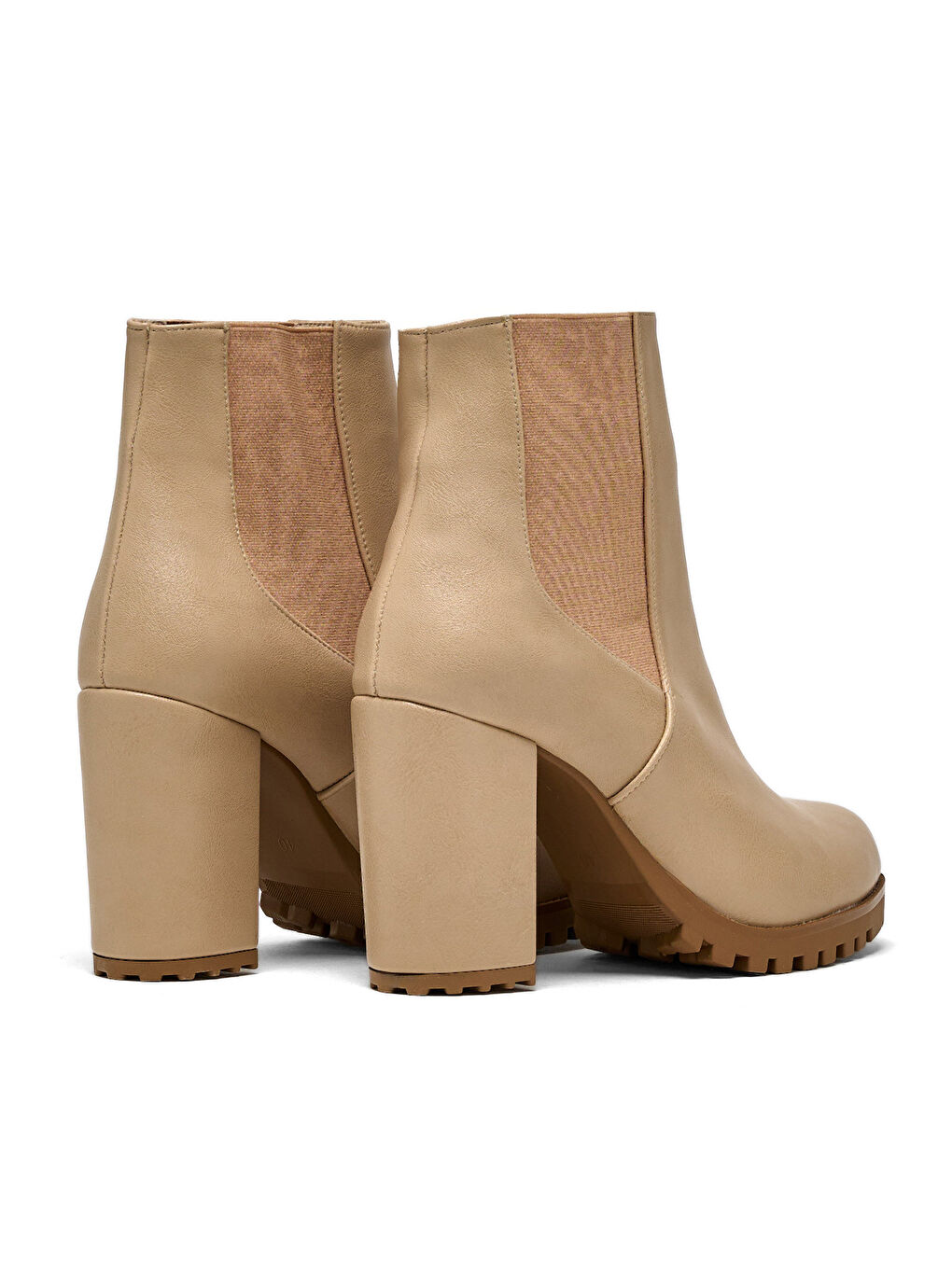 Bej Kadın Vizon Cilt Rahat Kalıp Lastikli Kalın Topuklu Bot-2