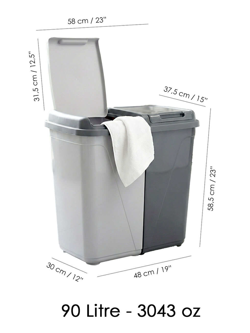 Antrasit 2'li Katlanır Kirli Çamaşır Sepeti Seti 90 l-5