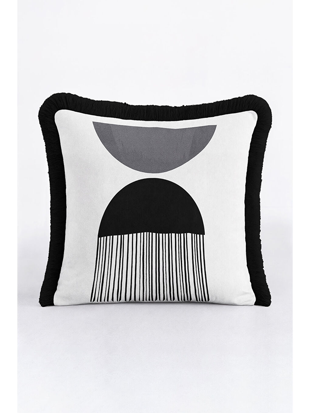 Karışık Geometrik Modern Saçaklı Yastık Kılıfı - Minimalist Lüks İskandinav Siyah Püsküllü Kırlent Kılıfı
