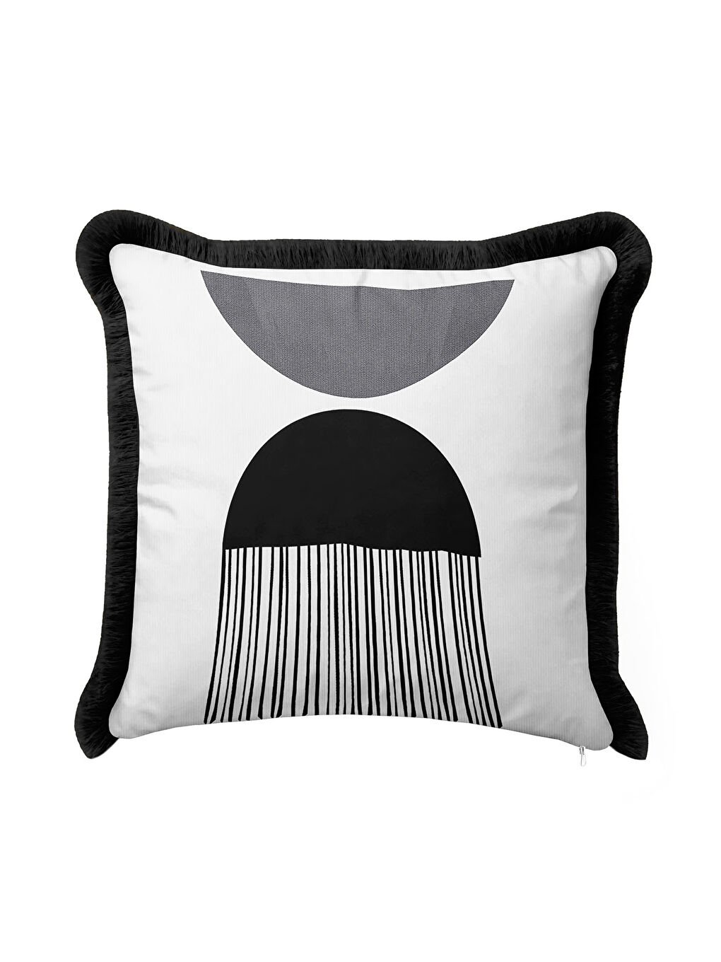Karışık Geometrik Modern Saçaklı Yastık Kılıfı - Minimalist Lüks İskandinav Siyah Püsküllü Kırlent Kılıfı-3