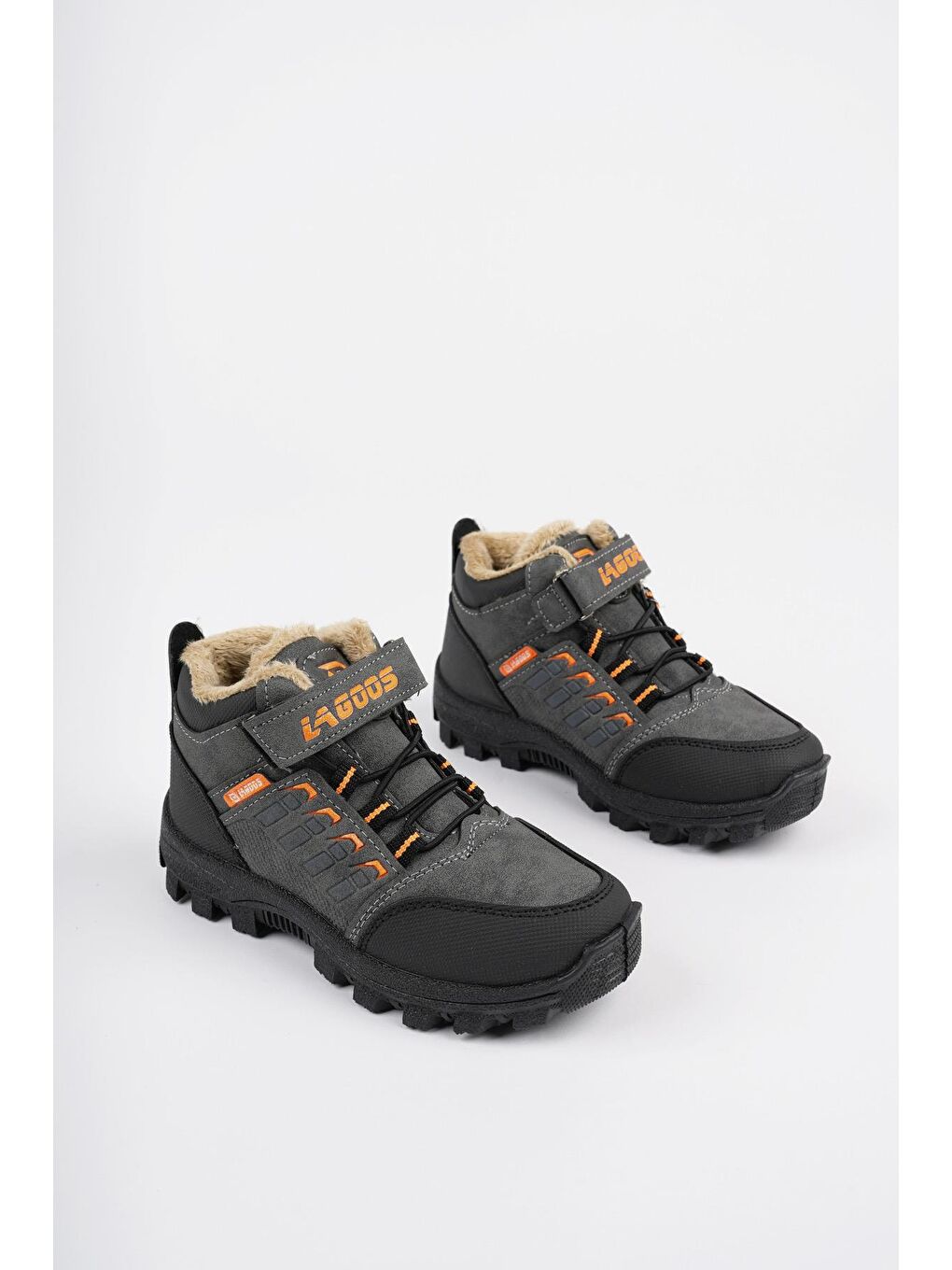 Muggo Gri BOB Bağcıklı Cırtlı İçi Kürklü Çocuk Outdoor Kışlık Bot - 1