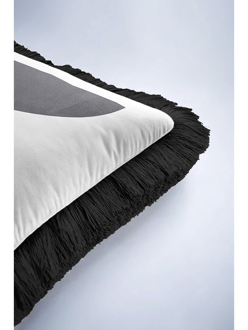 Karışık Geometrik Modern Saçaklı Yastık Kılıfı - Minimalist Lüks İskandinav Siyah Püsküllü Kırlent Kılıfı-6