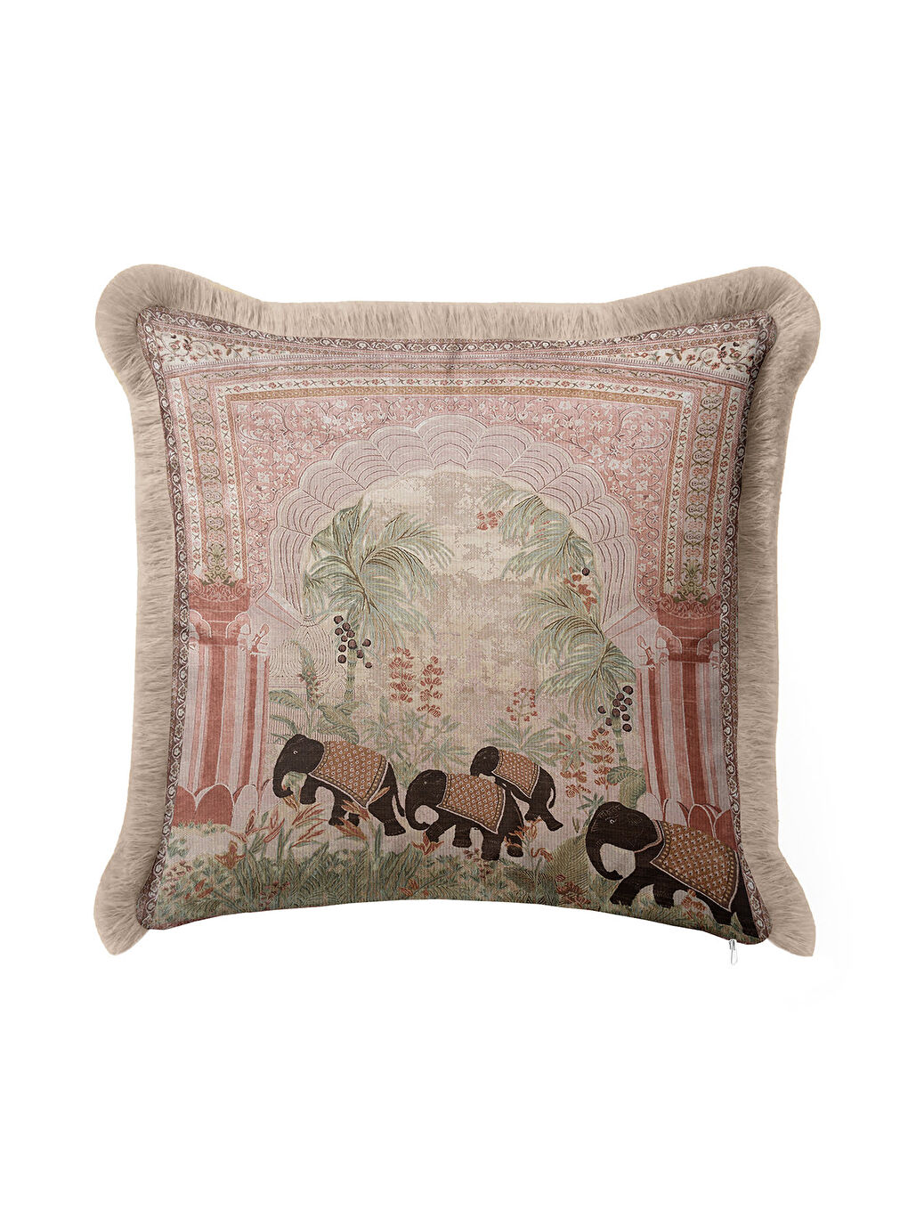 Karışık Hint Saray Stili Saçaklı Yastık Kılıfı - Egzotik Bohem Doğal Bej Püsküllü Kırlent Kılıfı-1