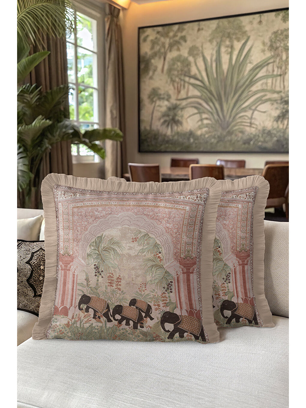 Karışık Hint Saray Stili Saçaklı Yastık Kılıfı - Egzotik Bohem Doğal Bej Püsküllü Kırlent Kılıfı-5