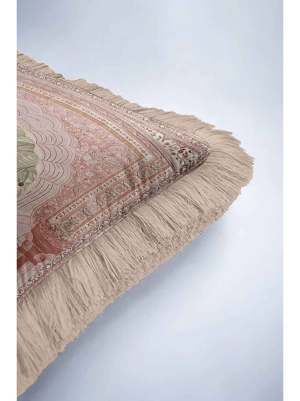 Karışık Hint Saray Stili Saçaklı Yastık Kılıfı - Egzotik Bohem Doğal Bej Püsküllü Kırlent Kılıfı-6