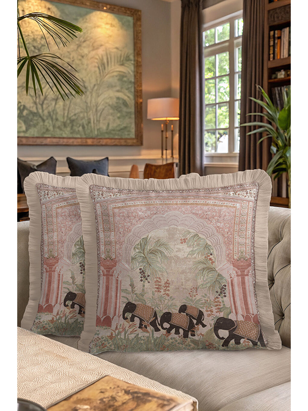 Karışık Hint Saray Stili Saçaklı Yastık Kılıfı - Egzotik Bohem Doğal Bej Püsküllü Kırlent Kılıfı-7