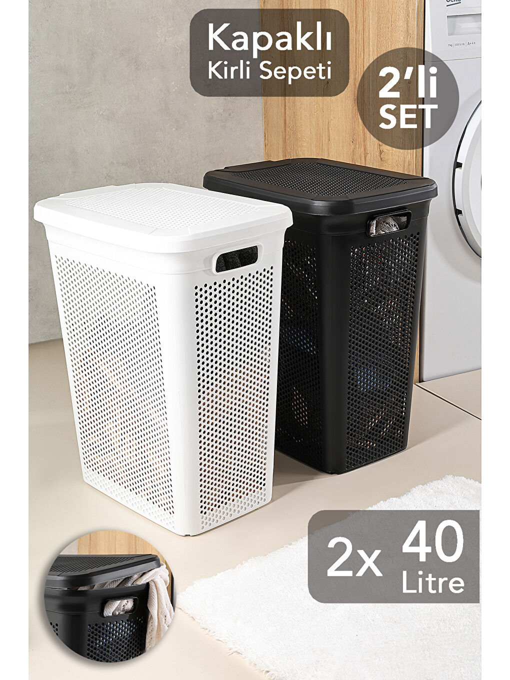 Karışık 2'li Kirli Çamaşır Sepeti Seti 40 l