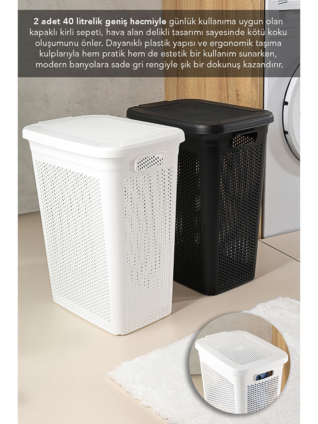 Karışık 2'li Kirli Çamaşır Sepeti Seti 40 l-1