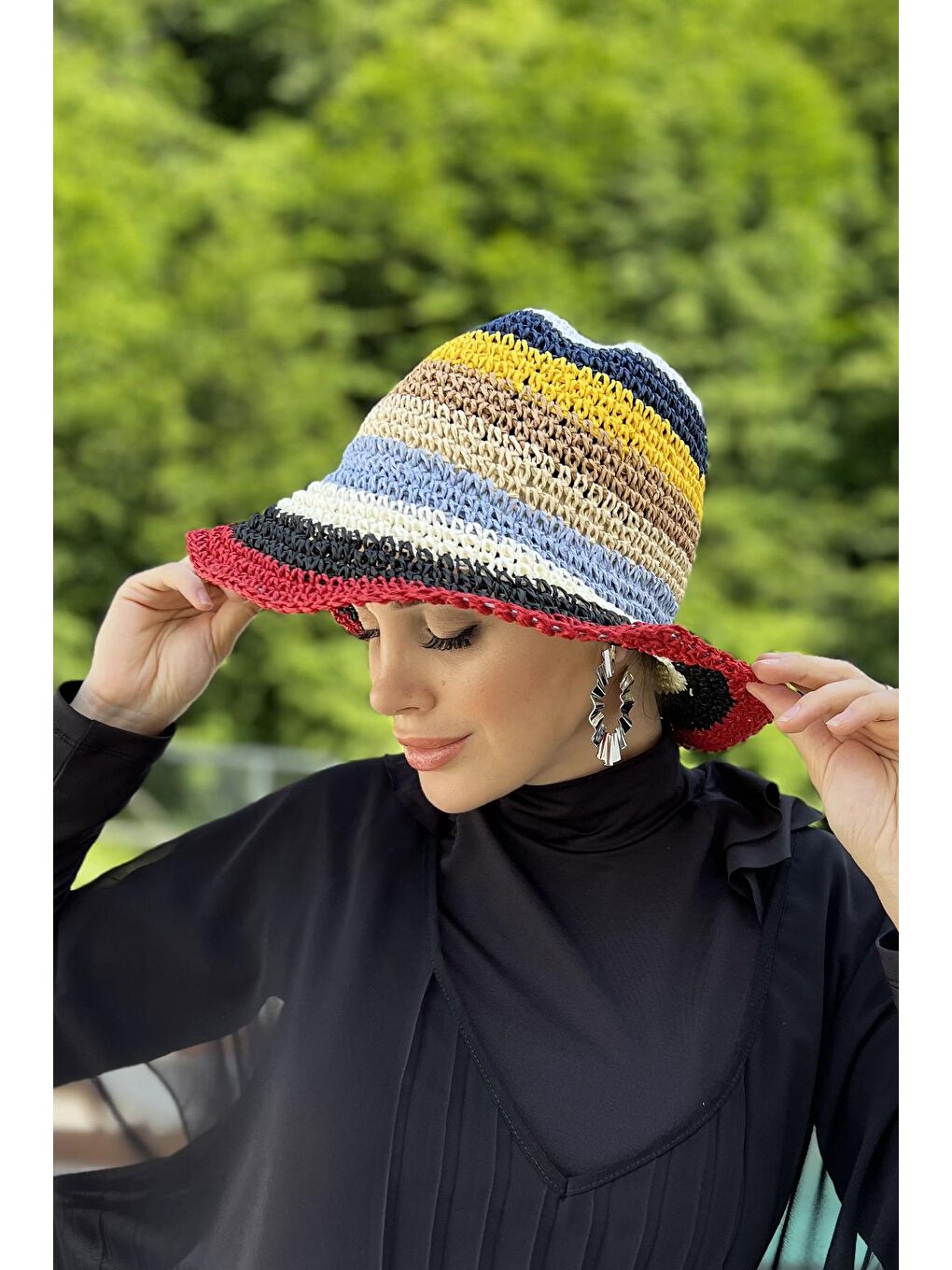 El Örgüsü Hasır Şapka RŞ-93 Bordo-2