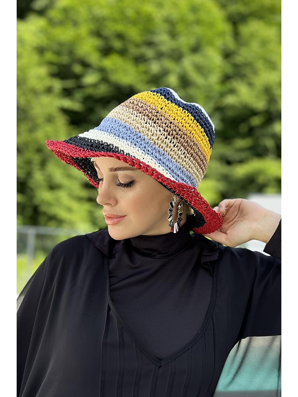 El Örgüsü Hasır Şapka RŞ-93 Bordo-3