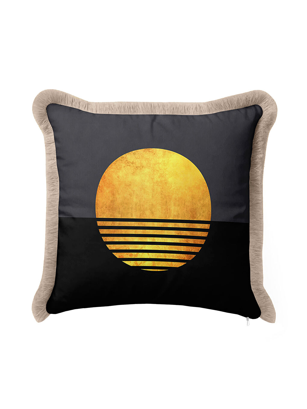 Karışık Lüks Geometrik Saçaklı Yastık Kılıfı - Minimalist Modern Antrasit Altın Renk Püsküllü Kırlent Kılıfı-2