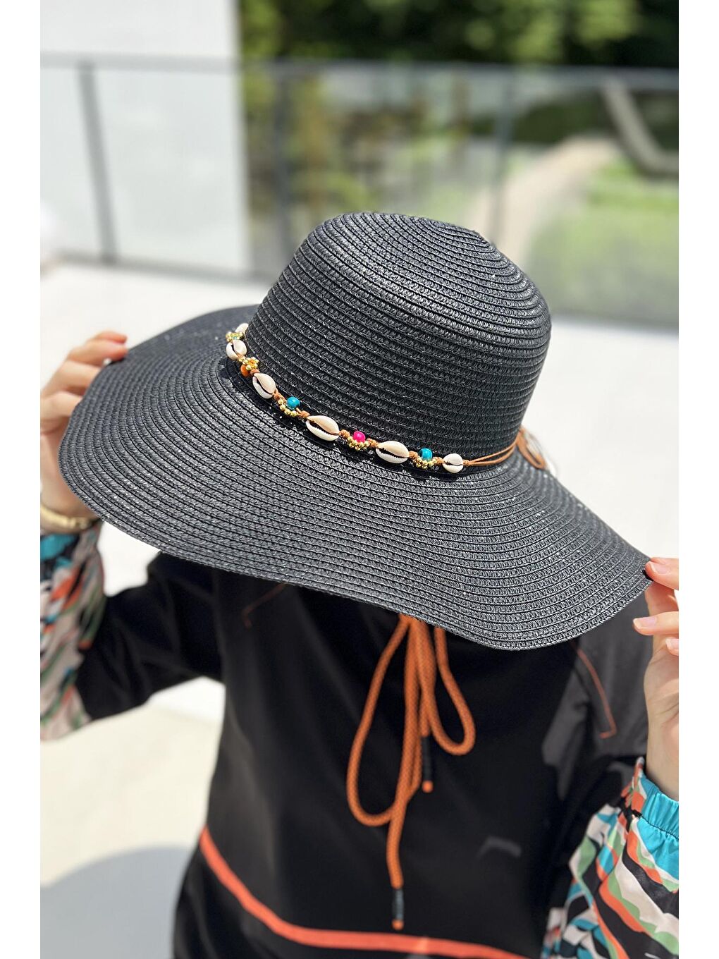 Deniz Kabuklu Hasır Şapka RŞ-104 Siyah